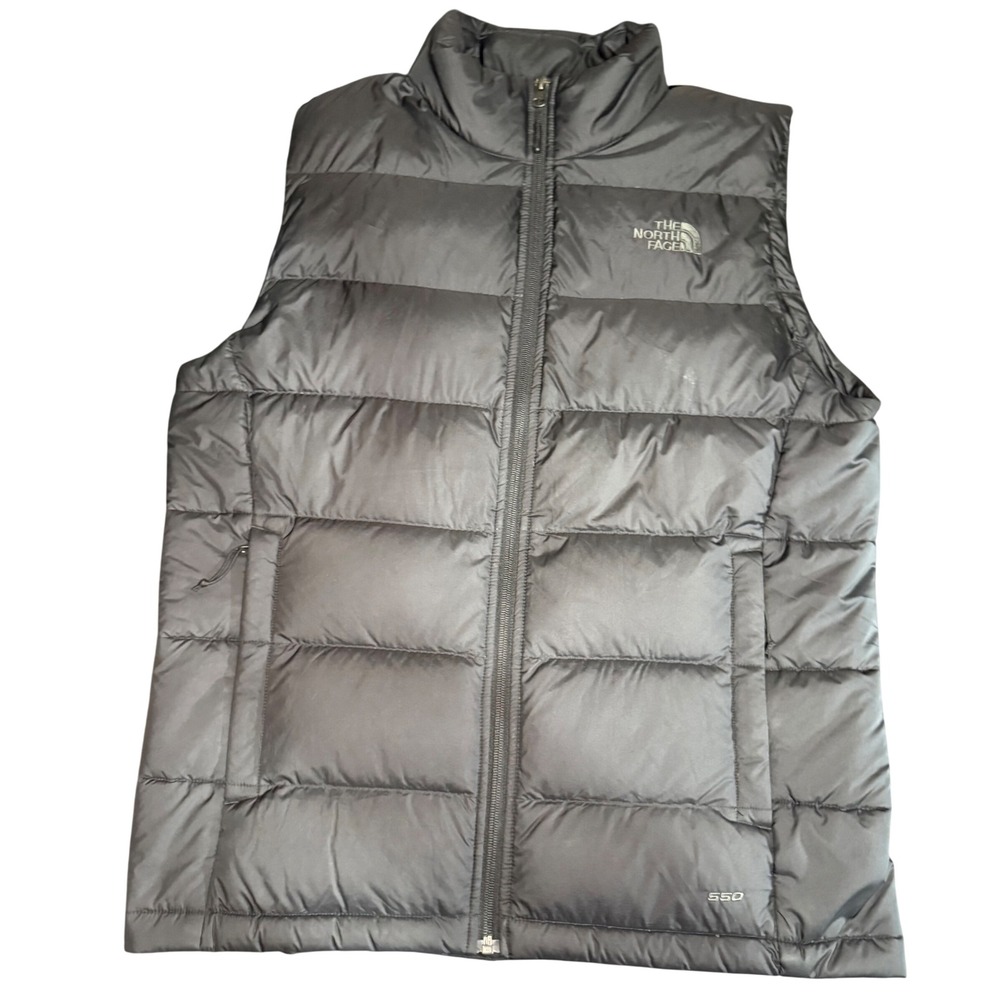 The North Face 550 Down Puffer Vest Mens M Gray Full Zip Sleeveless Jacket